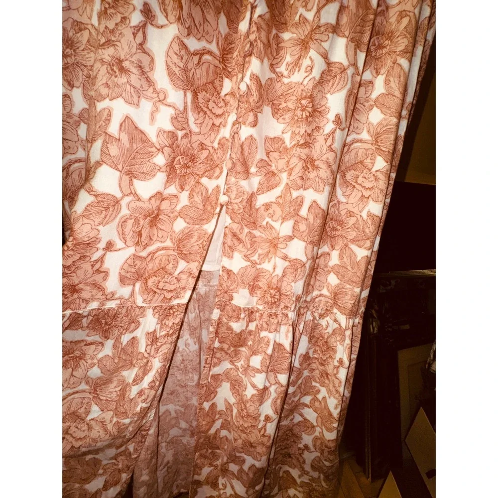Abercrombie & Fitch Boho Linen Blend Floral V-Neck‎ Maxi Dress Large Cottagecore